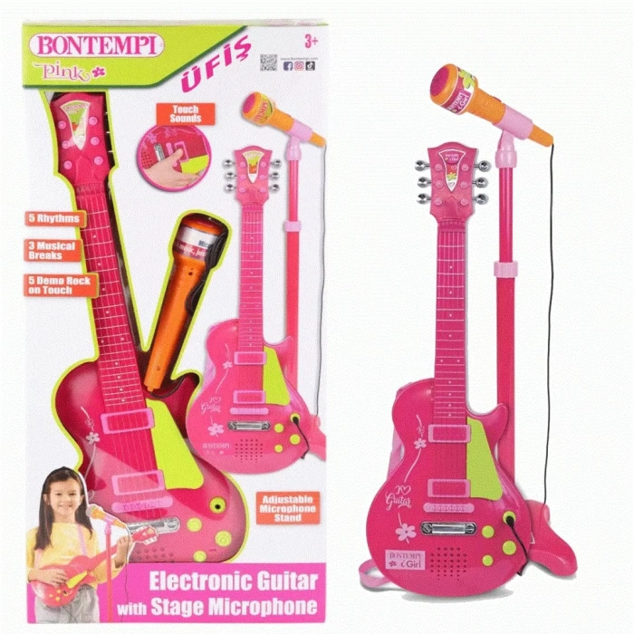 Üreticiniz Elektronik Ayaklı Mikrofonlu Pembe Gitar
