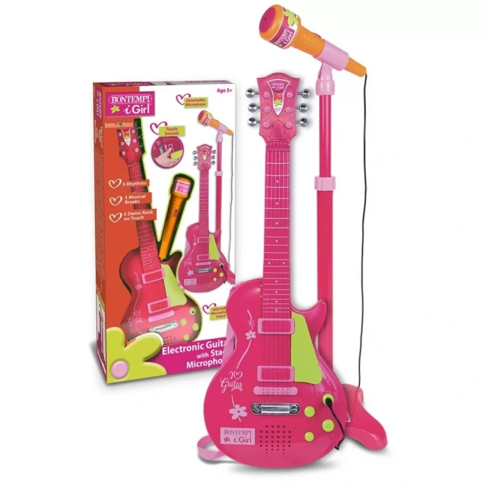 Üreticiniz Elektronik Ayaklı Mikrofonlu Pembe Gitar