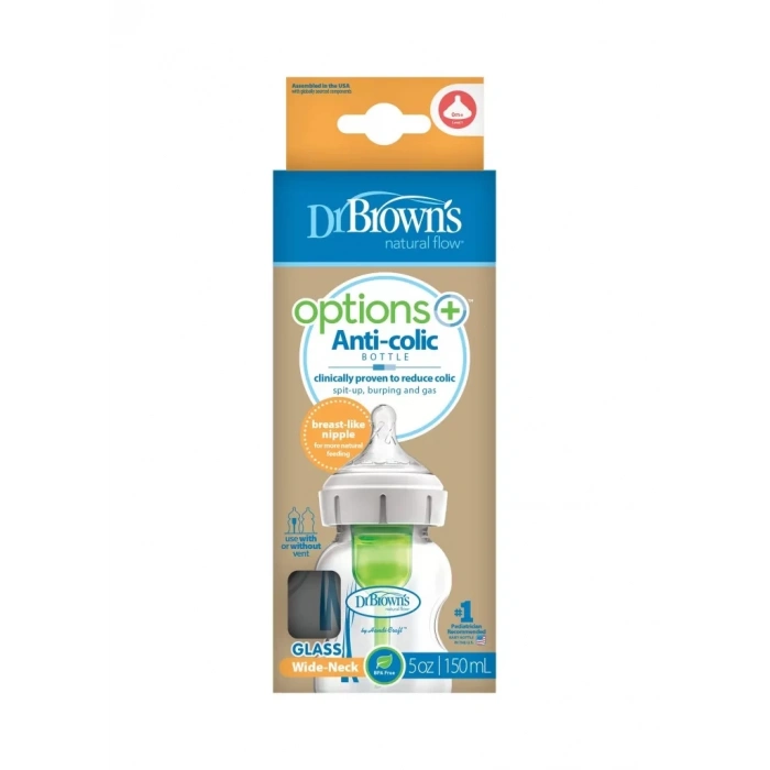 Üreticiniz Geniş Ağız Anti Kolik Options+ Cam Biberon 150 Ml