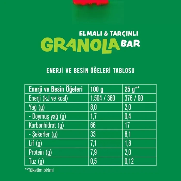 Üreticiniz Granola Bar 25 Gr Elmalı Ve Tarçınlı