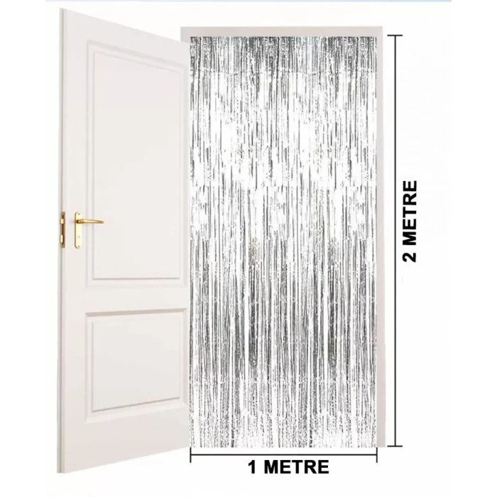 Üreticiniz Gümüş Renk Ekstra Metalize Parlak Saçaklı Arka Fon Perde İthal A Kalite 1x2 Metre