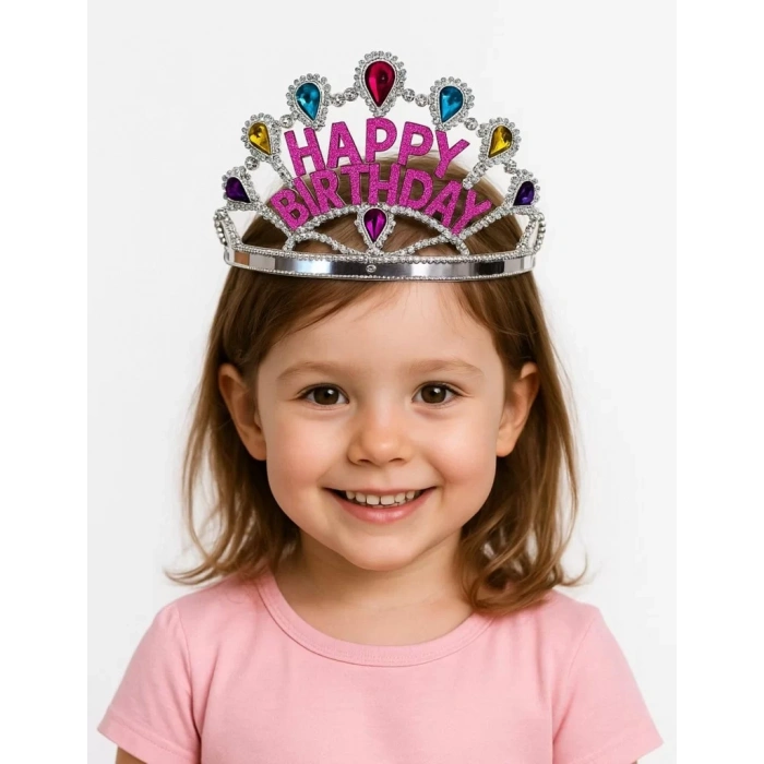 Üreticiniz Gümüş Renk Happy Birthday Yazılı Doğum Günü Tacı 60 Cm
