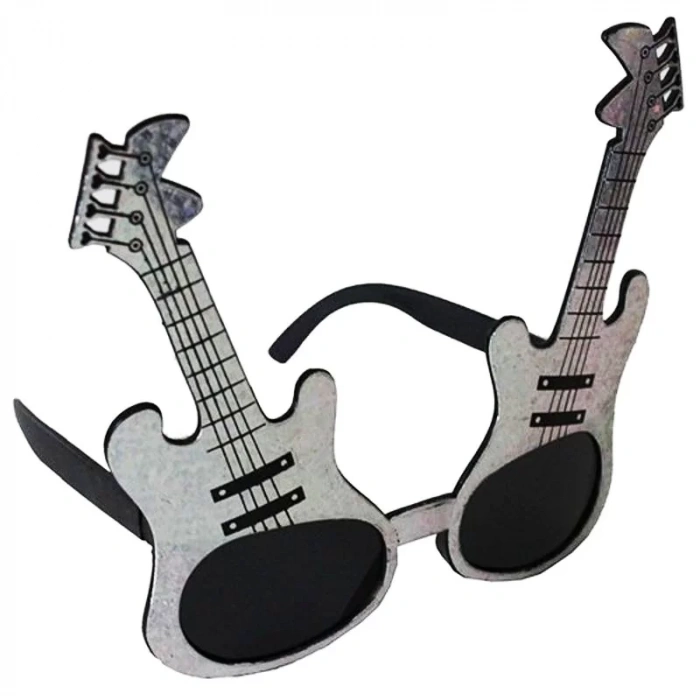 Üreticiniz Gümüş Renk Rockn Roll Gitar Şekilli Parti Gözlüğü 15x15 Cm