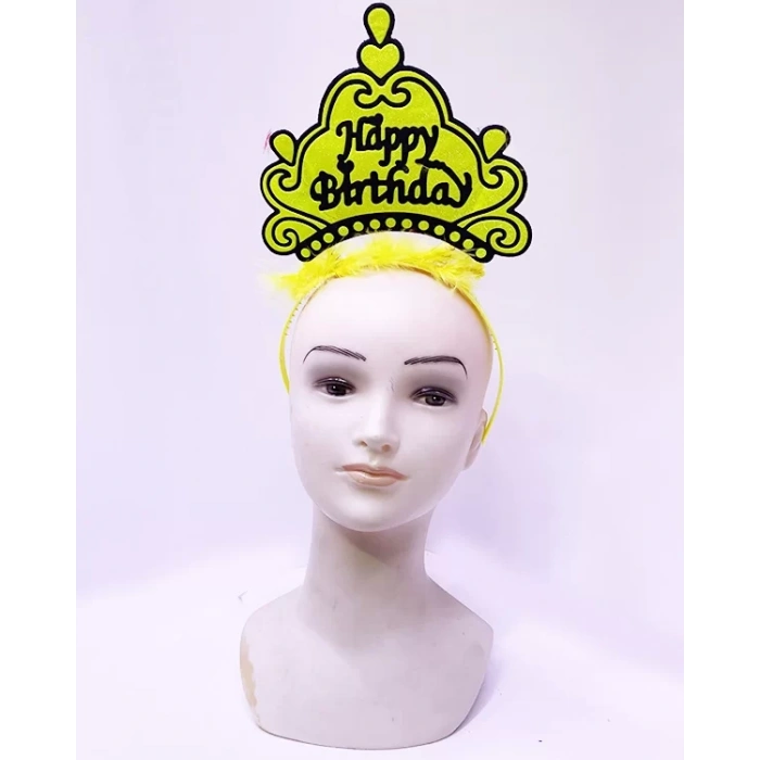 Üreticiniz Happy Birthday Neon Sarı Renk Doğum Günü Tacı 24x15 Cm