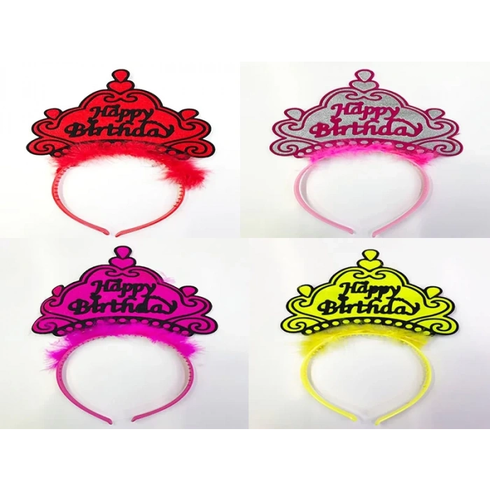 Üreticiniz Happy Birthday Yazılı Neon Renk Taç 12 Adet