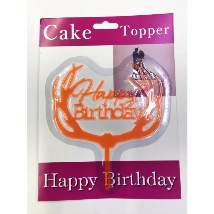 Üreticiniz Happy Birthday Yazılı Turuncu Dallı Pasta Kek Çubuğu