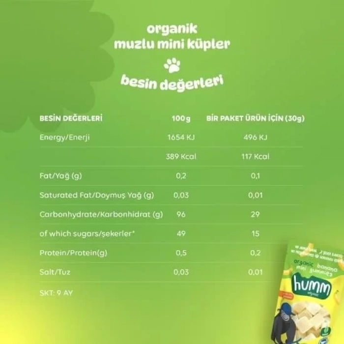 Üreticiniz Humm Organik Muzlu Glutensiz Vegan Mini Küpler 30 Gr