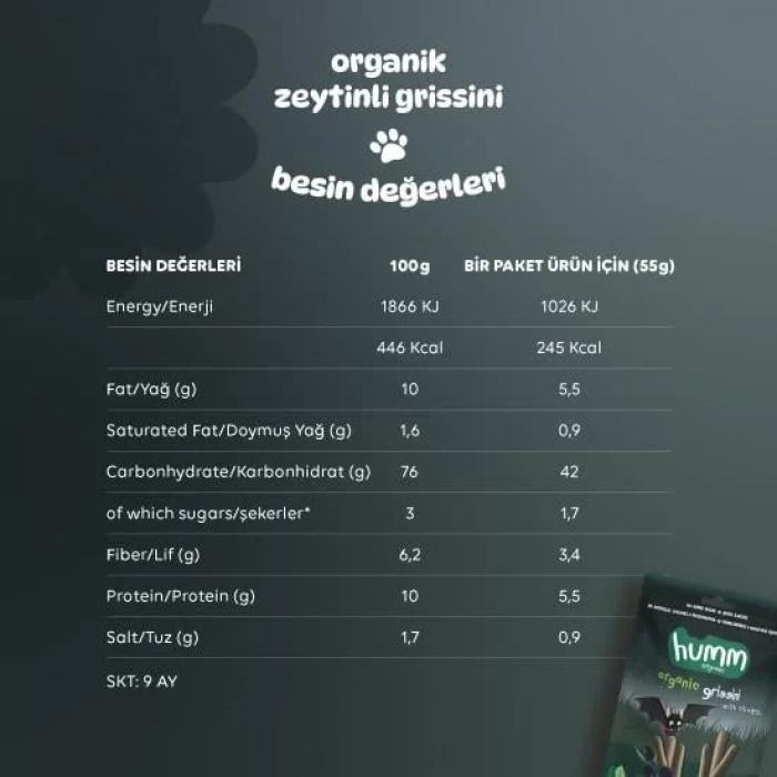 Üreticiniz Humm Organik Vegan Zeytinli Grissini 55 Gr