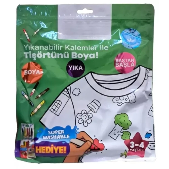 Üreticiniz Kalem Hediyeli Boyanabilir Tişört 3-4 Yaş