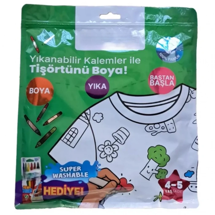 Üreticiniz Kalem Hediyeli Boyanabilir Tişört 4-5 Yaş