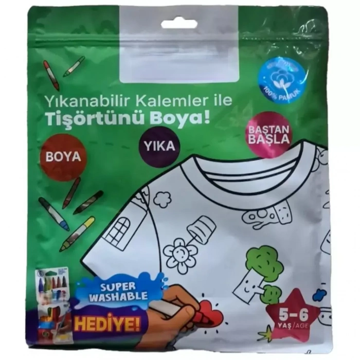 Üreticiniz Kalem Hediyeli Boyanabilir Tişört 5-6 Yaş