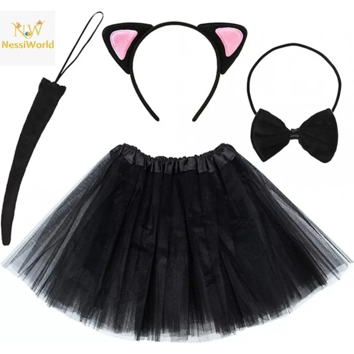 Üreticiniz Kedi Kulak Taç Etek Kuyruk Ve Papyon 4 Lü Set Çocuk Pembe
