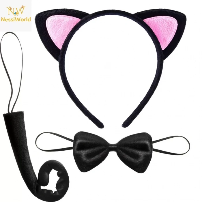 Üreticiniz Kedi Kulak Taç Kuyruk Ve Papyon 3 Lü Set Çocuk Boy Pembe Renk