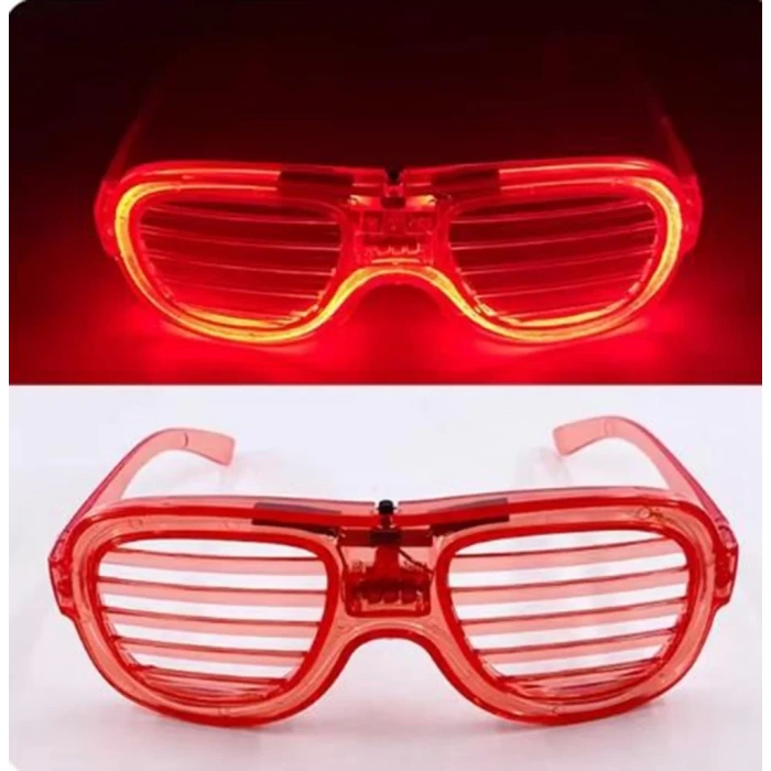 Üreticiniz Kırmızı Led Işıklı Parti Gözlüğü - Neon Glow Şerit Gözlük 3 Modlu