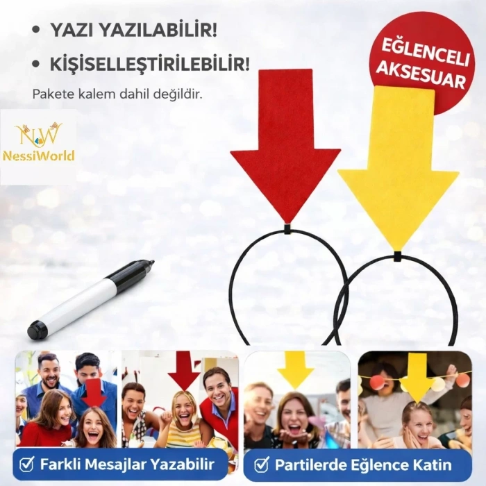 Üreticiniz Kişiselleştirilebilir Ok İşaretli Mesaj Tacı (2’li Set Sarı-kırmızı)