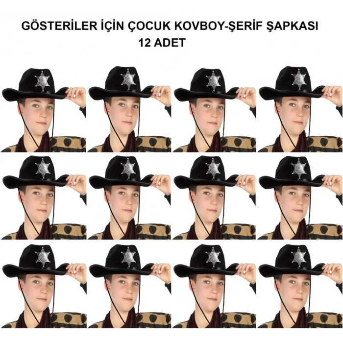 Üreticiniz Kovboy Şerif Şapkası Siyah 12 Adet - Kostüm, Parti Ve Gösteri Şapkası