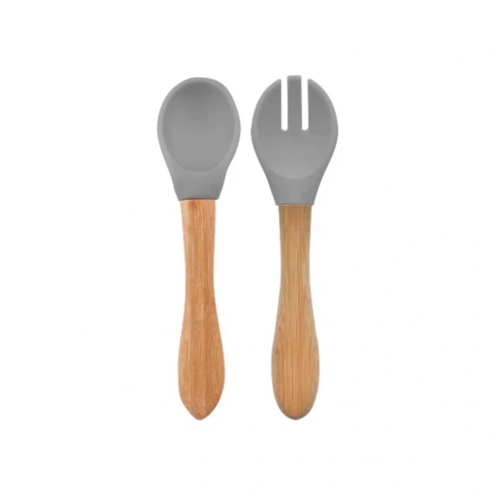 Üreticiniz Mama Kaşığı Ve Çatal Seti Powder Grey