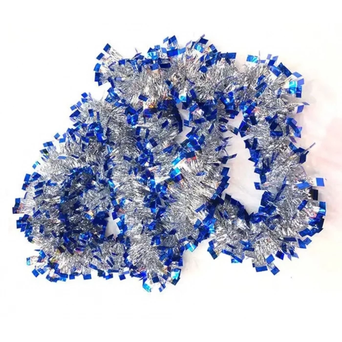 Üreticiniz Mavi Gümüş Renk 4 Cm Genişlik Garland Çift Renk Sim Süs 180 Cm