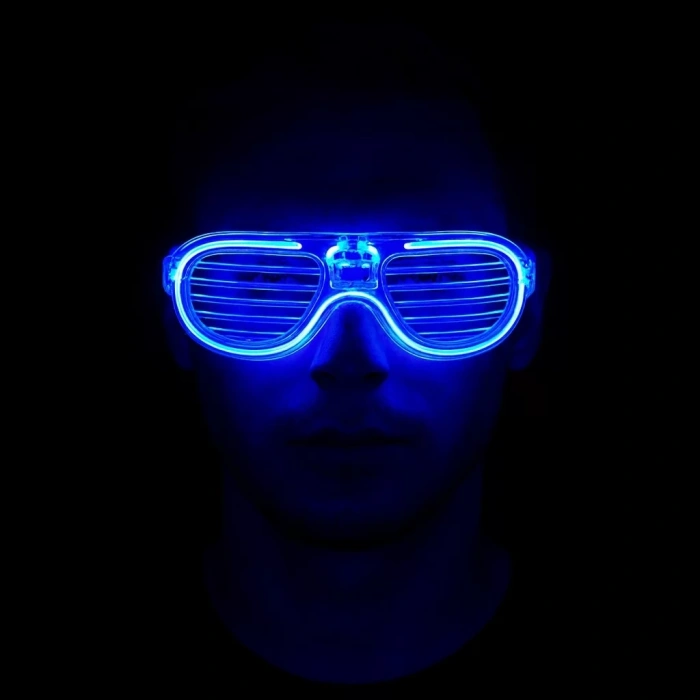 Üreticiniz Mavi Led Işıklı Parti Gözlüğü - Neon Glow Şerit Gözlük 3 Modlu