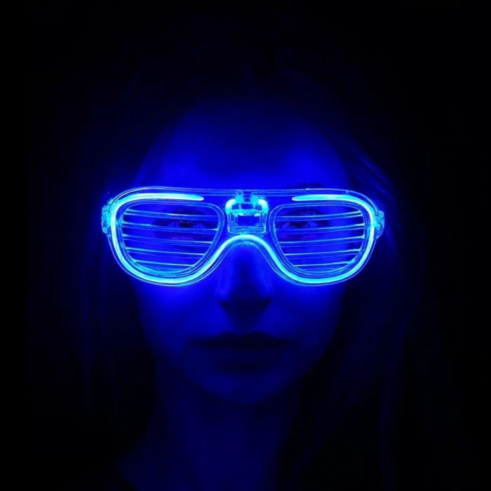 Üreticiniz Mavi Led Işıklı Parti Gözlüğü - Neon Glow Şerit Gözlük 3 Modlu