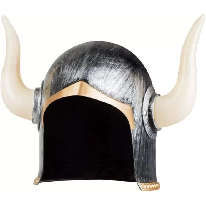 Üreticiniz Mega Boynuzlu Viking Ivar Kaskı Eskitilmiş Desen Gümüş Renk