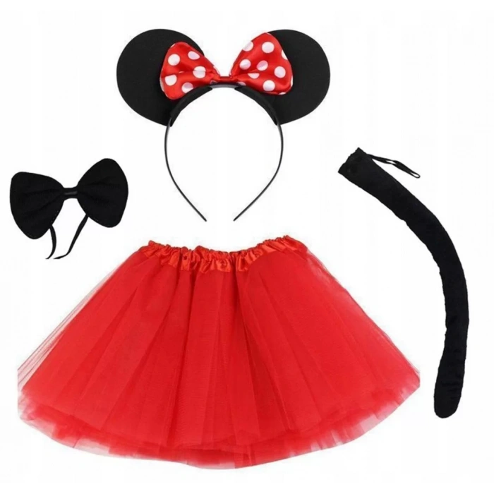 Üreticiniz Minnie Mouse Kostüm Seti Etek Taç Kuyruk Papyon Gösteri Seti