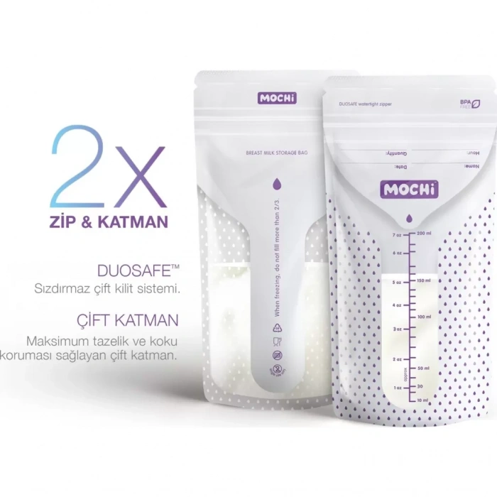 Üreticiniz Mochi Anne Sütü Saklama Poşeti 50 Adet 200ml