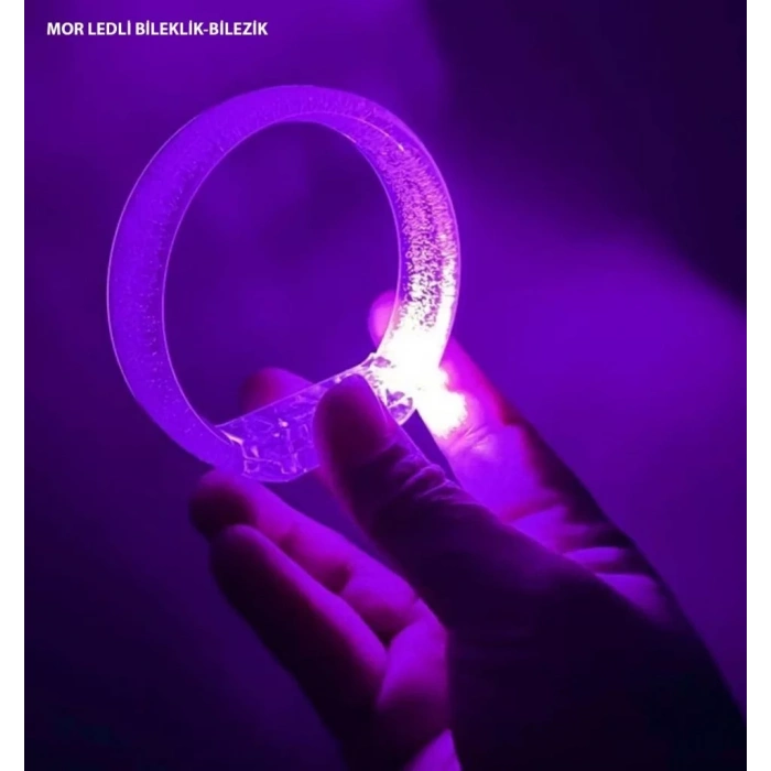 Üreticiniz Mor Led Işıklı Baskı Yapılabilen Pilli Bileklik Bilezik 1,5 Cm Genişlik