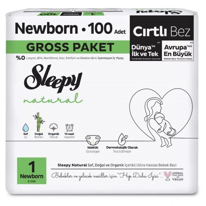 Üreticiniz Natural Bebek Bezi Gross Paket 1 Beden 2-5 Kg 100 Adet