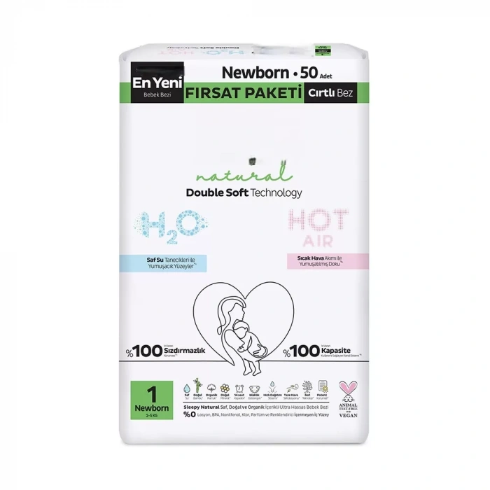 Üreticiniz Natural Double Soft Bebek Bezi Fırsat Paketi 1 Beden 50 Adet