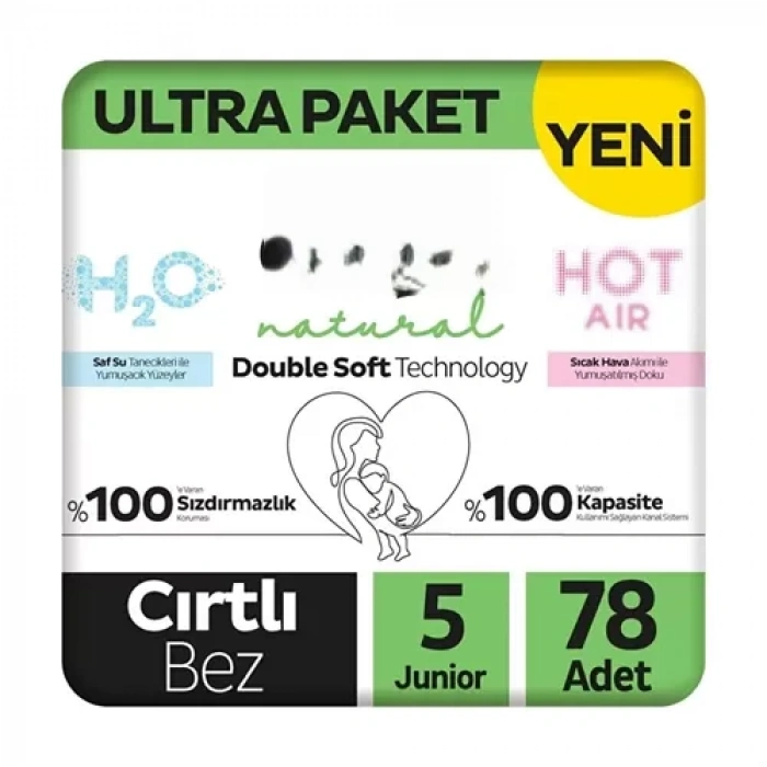 Üreticiniz Natural Double Soft Bebek Bezi Ultra Paket 5 Beden 78 Adet
