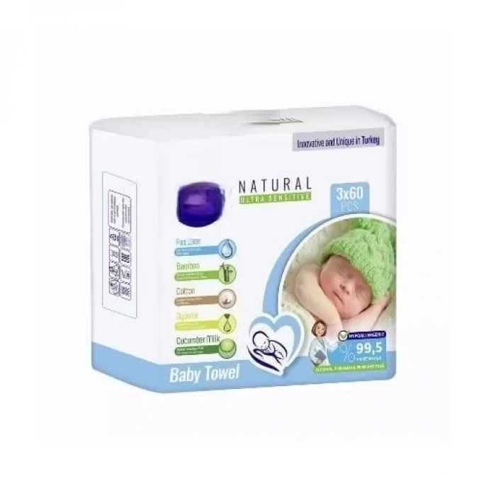 Üreticiniz Natural Islak Havlu Mendil 3x60 180 Yaprak
