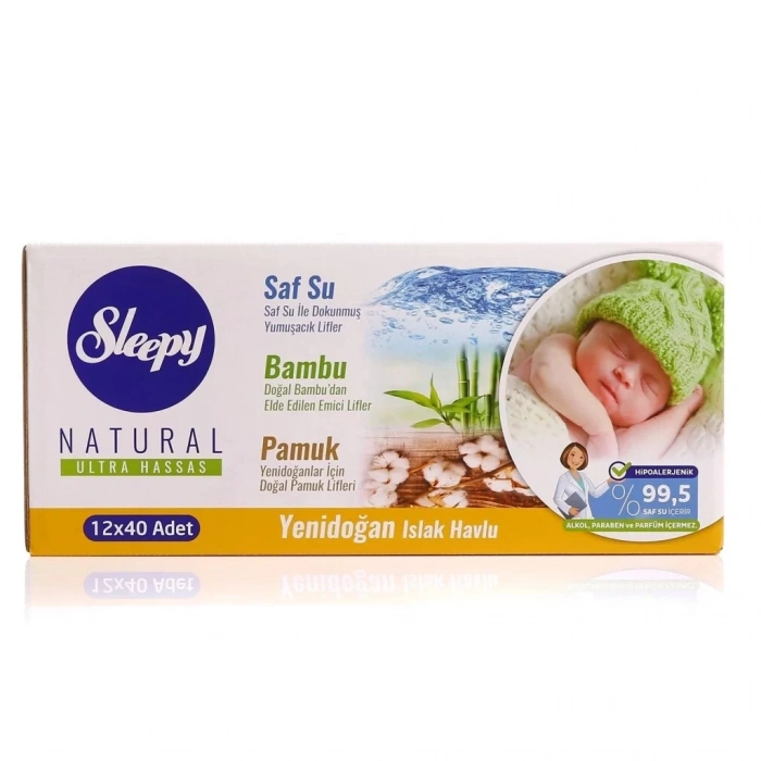 Üreticiniz Natural Yenidoğan Islak Mendil 12x40 480 Yaprak