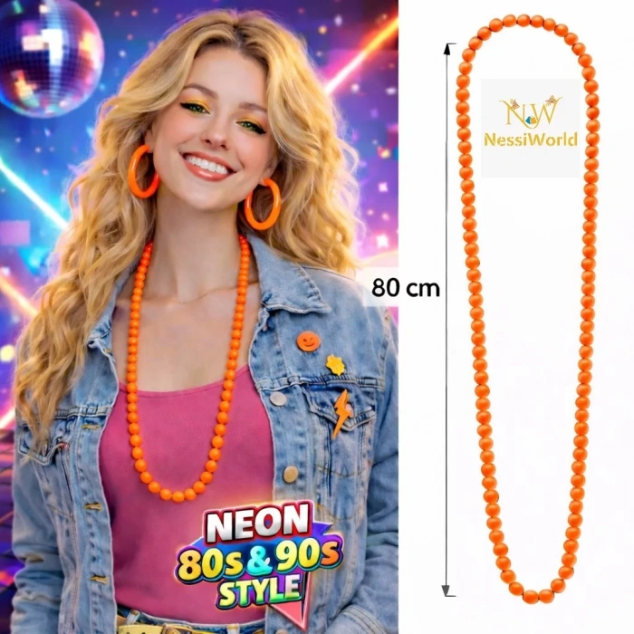Üreticiniz Neon Turuncu Boncuk Kolye 80 Cm – Retro 80’ler 90’lar Parti Aksesuarı
