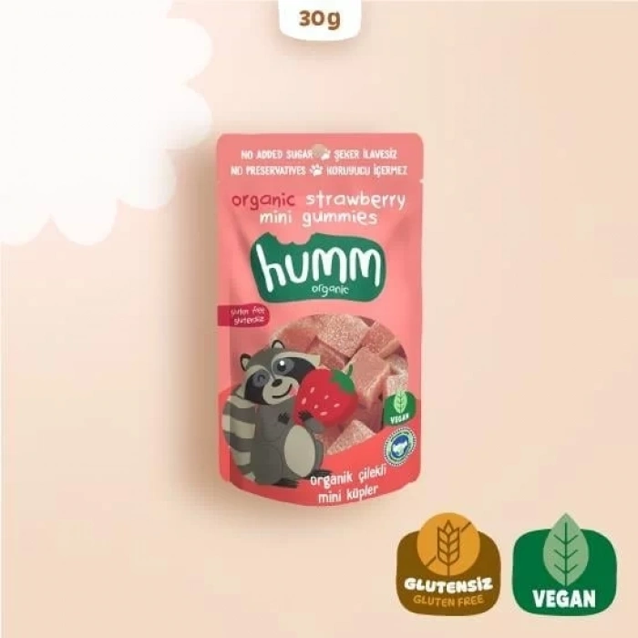 Üreticiniz Organik Çilekli Glutensiz Vegan Mini Küpler 30 Gr