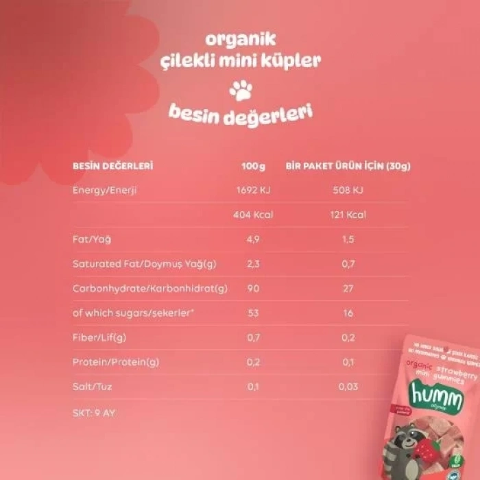 Üreticiniz Organik Çilekli Glutensiz Vegan Mini Küpler 30 Gr