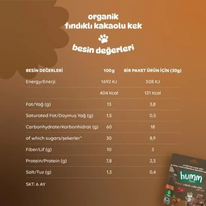Üreticiniz Organik Fındıklı Kakaolu Vegan Kek 30 Gr