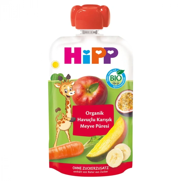 Üreticiniz Organik Havuçlu Karışık Meyve Püresi 100 Gr