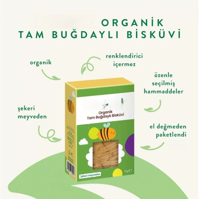 Üreticiniz Organik Tam Buğdaylı Bisküvi 55gr