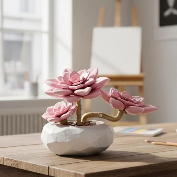 Üreticiniz P655064 Pembe Nilüfer Sukulent Model 82 Parça Block Oyuncak