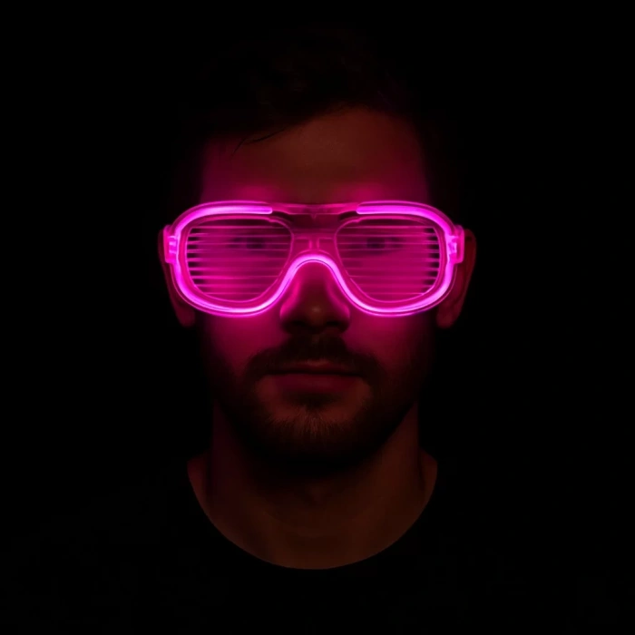 Üreticiniz Pembe Led Işıklı Parti Gözlüğü - Neon Glow Şerit Gözlük 3 Modlu