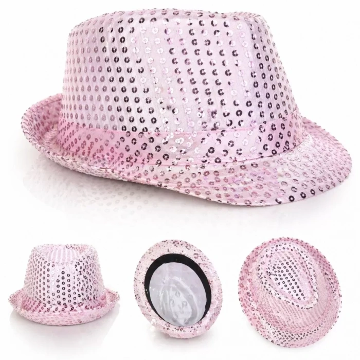 Üreticiniz Pembe Payetli Disco Parti Şapkası Yetişkin Işıltılı Fötr Model