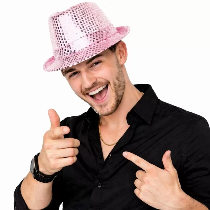 Üreticiniz Pembe Payetli Disco Parti Şapkası Yetişkin Işıltılı Fötr Model
