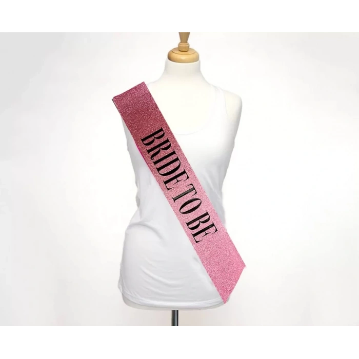 Üreticiniz Pembe Üzeri Siyah Kalın Bride To Be Yazılı Simli Işıltılı Kuşak Kemer 10x80 Cm