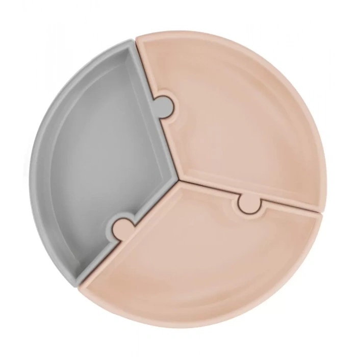 Üreticiniz Puzzle Vakum Tabanlı Silikon Tabak Bubble Beige / Powder Grey