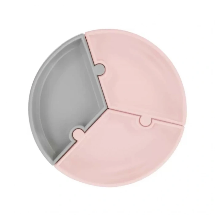 Üreticiniz  puzzle Vakum Tabanlı Silikon Tabak Pinky Pink / Powder Grey
