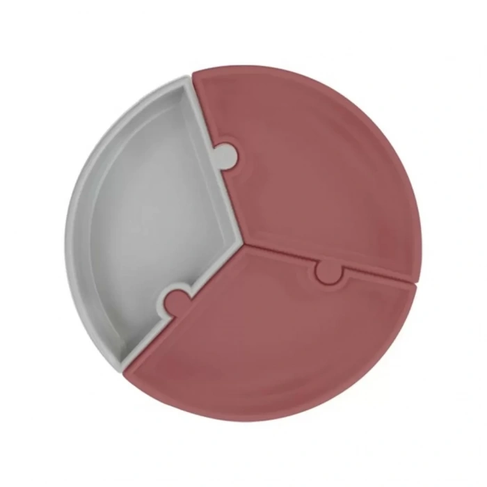 Üreticiniz Puzzle Vakum Tabanlı Silikon Tabak Velvet Rose / Powder Grey