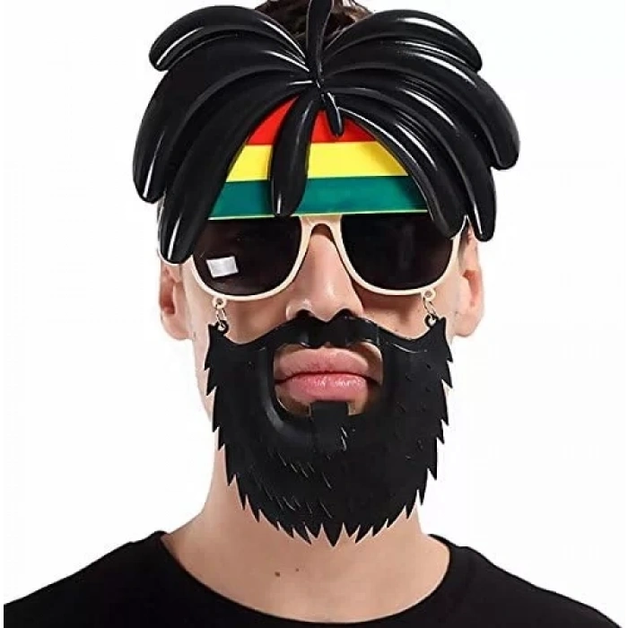 Üreticiniz Rasta Peruklu Rasta Sakallı Bob Marley Bıyıklı Parti Gözlüğü 27x18 Cm