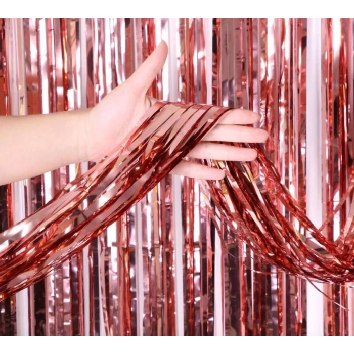Üreticiniz Rose Gold Püsküllü Kapı Perdesi - Parti, Bekarlığa Veda, Doğum Günü 1x2 M
