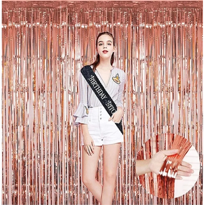 Üreticiniz Rose Gold Püsküllü Kapı Perdesi - Parti, Bekarlığa Veda, Doğum Günü 1x2 M